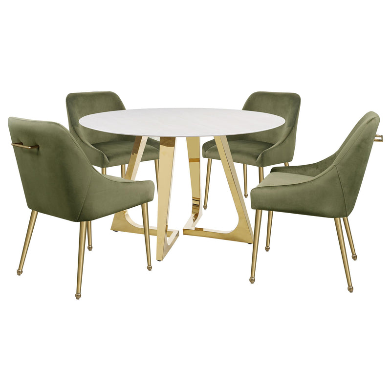 Coaster Furniture Gwynn 107171 Round 51-inch Marble Stainless Steel Dining Table - Gold IMAGE 7