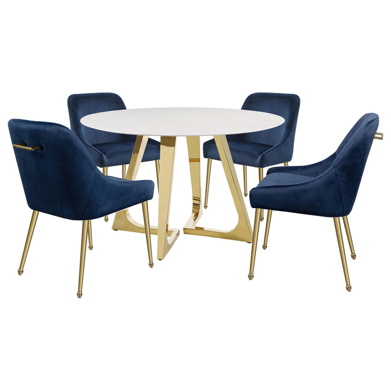 Coaster Furniture Gwynn 107171 Round 51-inch Marble Stainless Steel Dining Table - Gold IMAGE 8