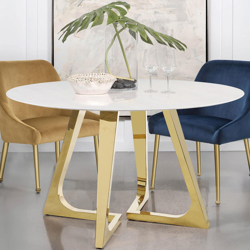 Coaster Furniture Gwynn 107171 Round 51-inch Marble Stainless Steel Dining Table - Gold IMAGE 9