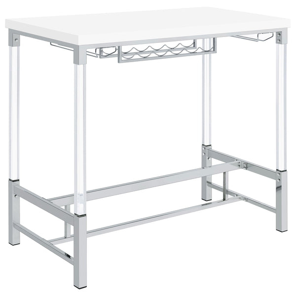 Coaster Furniture Norcrest 182101 47-inch Acrylic Leg Bar Table - White High Gloss IMAGE 1