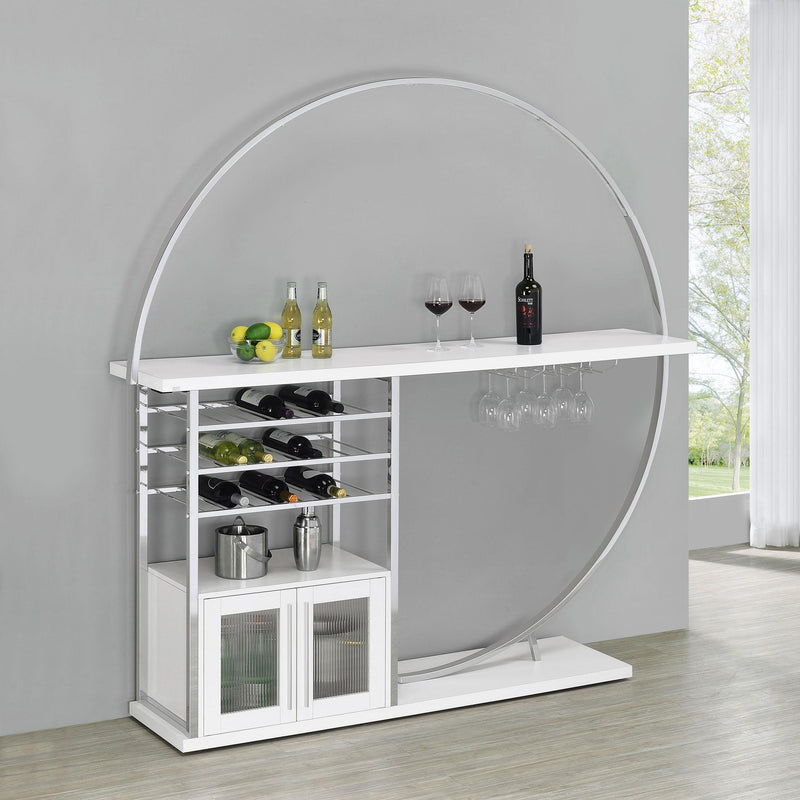 Coaster Furniture Risley 182798 2-door Circular LED Home Bar Cabinet - White High Gloss IMAGE 2