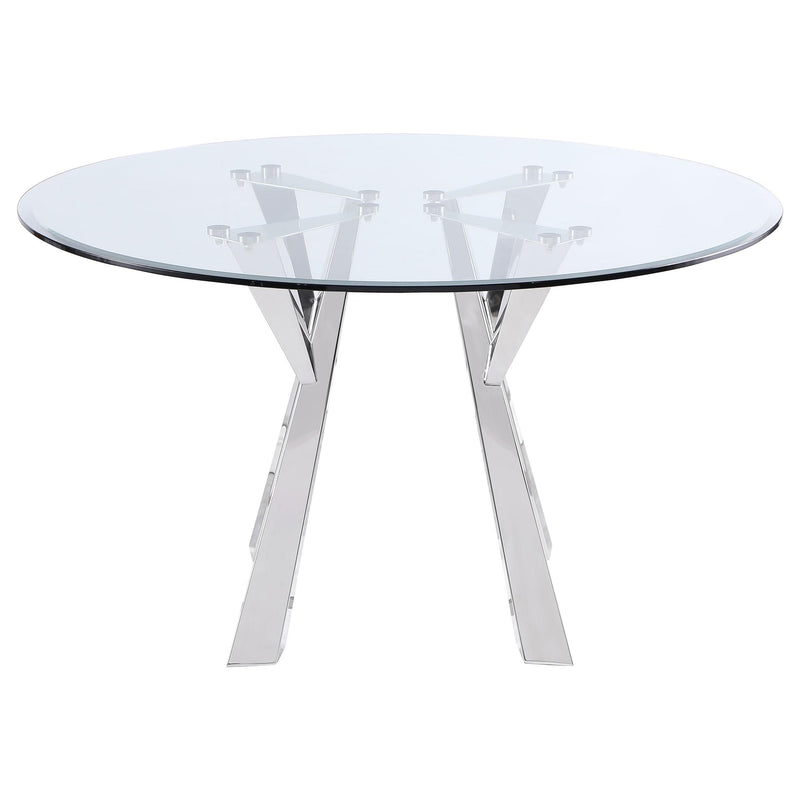 Coaster Furniture Alaia 190710 Round 51-inch Clear Glass Top Dining Table - Chrome IMAGE 3