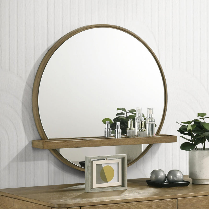 Coaster Furniture Arini 224308 Round Vanity Wall Mirror with Shelf - Sand Wash IMAGE 3