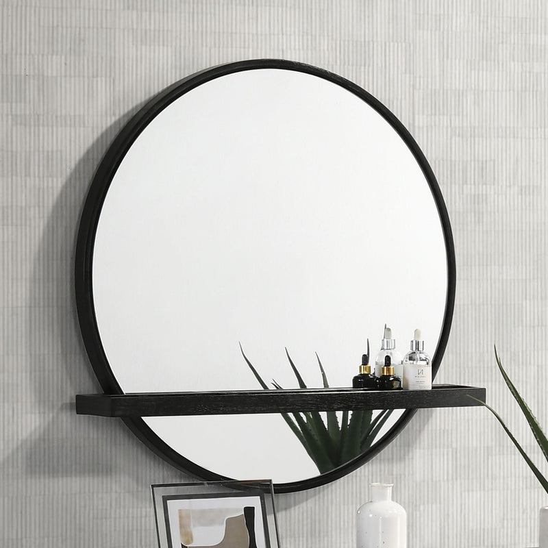 Coaster Furniture Arini 224338 Round Vanity Wall Mirror with Shelf - Black IMAGE 2