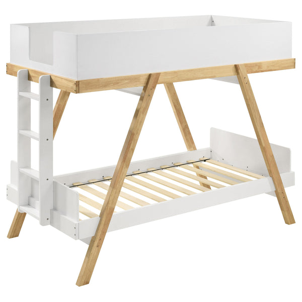 Coaster Furniture Frankie 460570T Wood Twin Over Twin Bunk Bed - White and Natural IMAGE 1