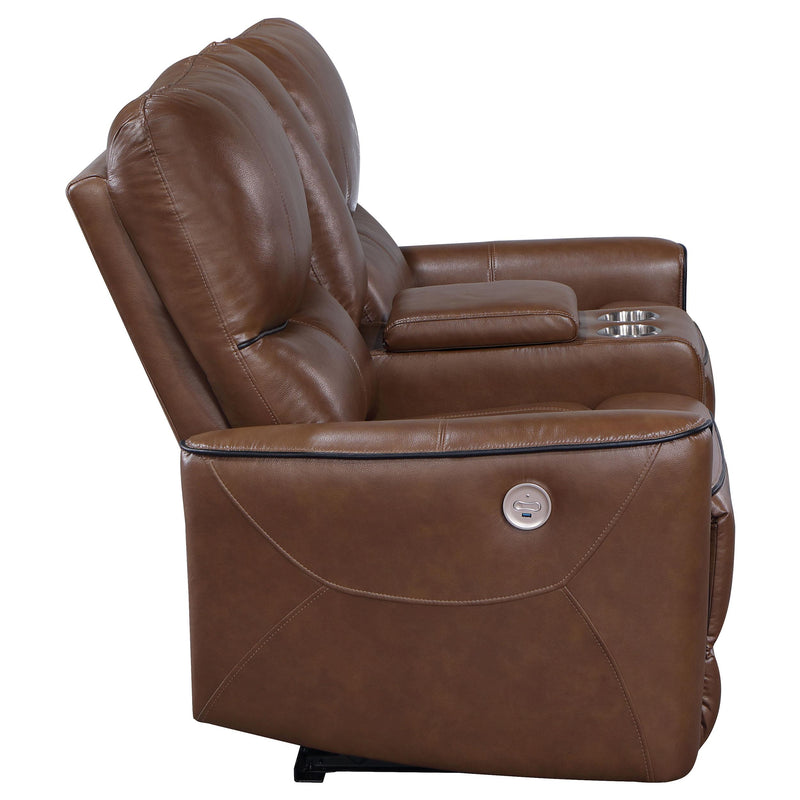 Coaster Furniture Greenfield 610265P Upholstered Power Reclining Loveseat - Saddle Brown IMAGE 5