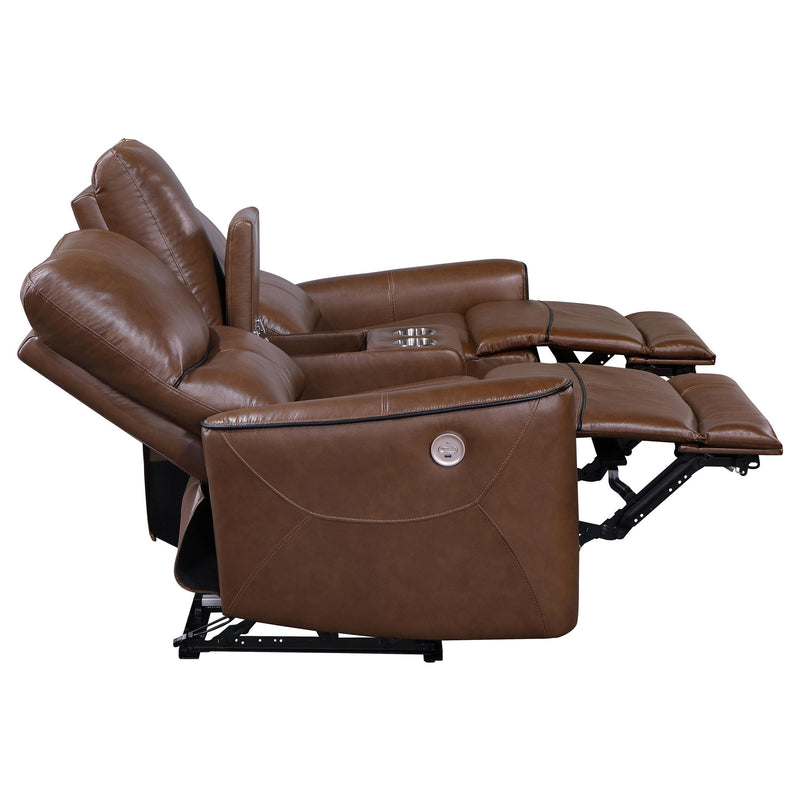 Coaster Furniture Greenfield 610265P Upholstered Power Reclining Loveseat - Saddle Brown IMAGE 6