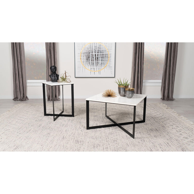 Coaster Furniture Tobin 707697 Square Marble Top End Table - White and Black IMAGE 5