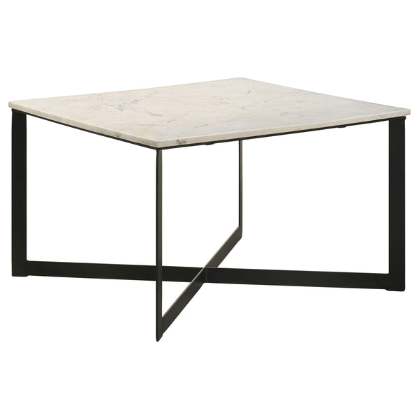 Coaster Furniture Tobin 707698 Square Marble Top Coffee Table - White and Black IMAGE 1
