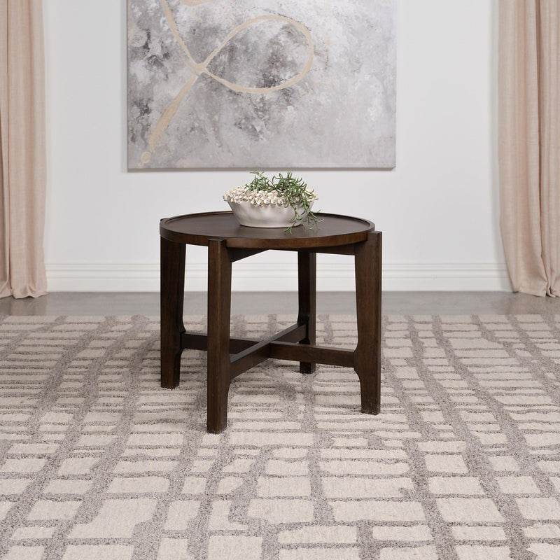 Coaster Furniture Cota 708287 Round Solid Wood End Table - Dark Brown IMAGE 2