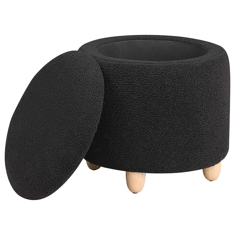 Coaster Furniture Valia 910227 Faux Sheepskin Upholstered Round Storage - Ottoman Black IMAGE 2