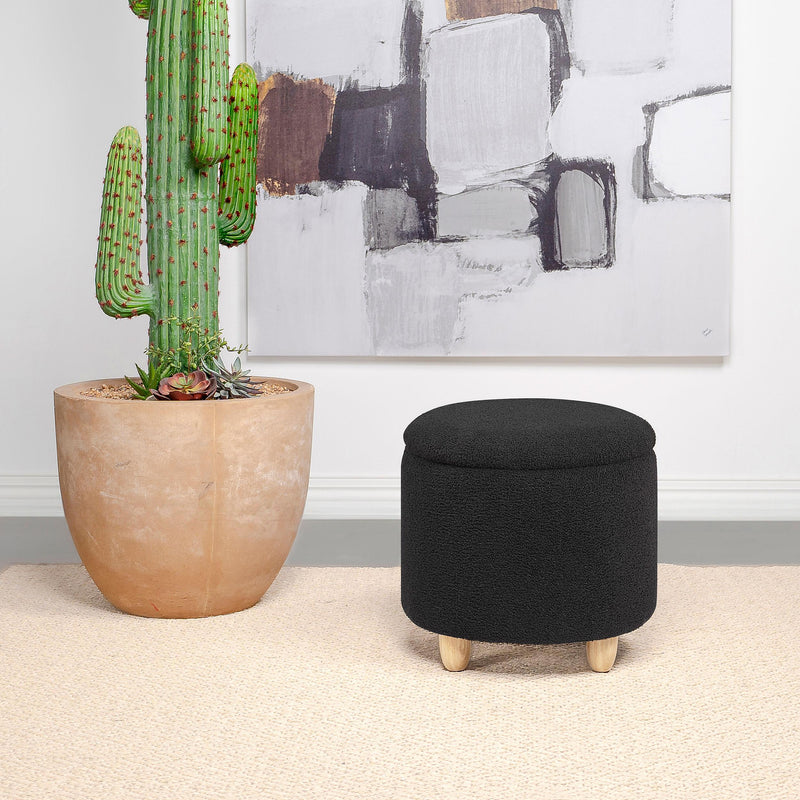 Coaster Furniture Valia 910227 Faux Sheepskin Upholstered Round Storage - Ottoman Black IMAGE 3