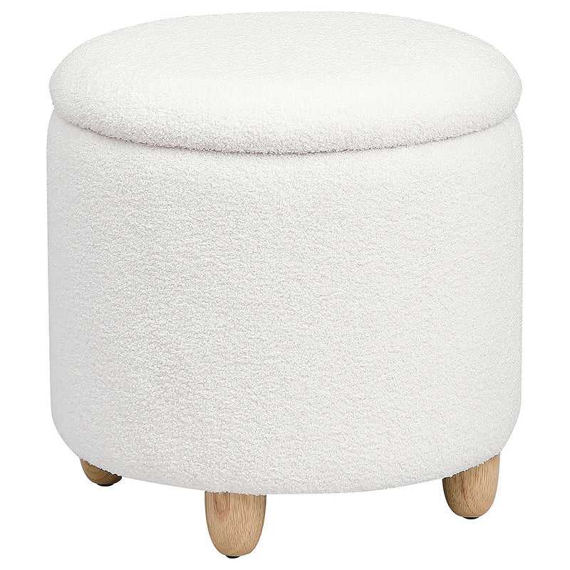 Coaster Furniture Valia 910229 Faux Sheepskin Upholstered Round Storage - Ottoman Ivory IMAGE 1