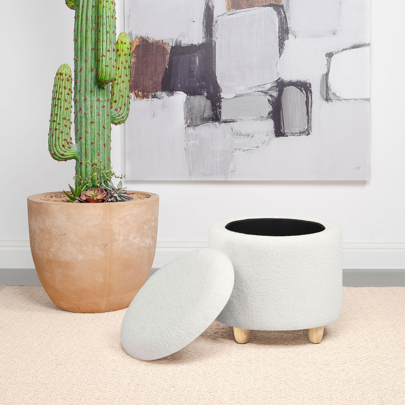 Coaster Furniture Valia 910229 Faux Sheepskin Upholstered Round Storage - Ottoman Ivory IMAGE 4