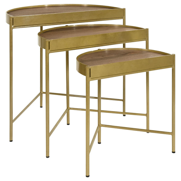 Coaster Furniture Tristen 936156 3-Piece Demilune Nesting Table - Brown and Gold IMAGE 1