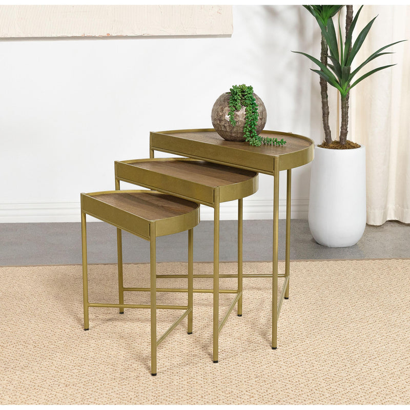 Coaster Furniture Tristen 936156 3-Piece Demilune Nesting Table - Brown and Gold IMAGE 2