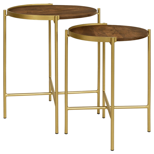 Coaster Furniture Malka 936168 2-piece Round Wood Nesting Table - Dark Brown and Gold IMAGE 1