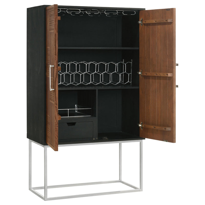 Coaster Furniture Borman 950318 2-door Home Bar Cabinet Wine Storage - Walnut and Black IMAGE 4