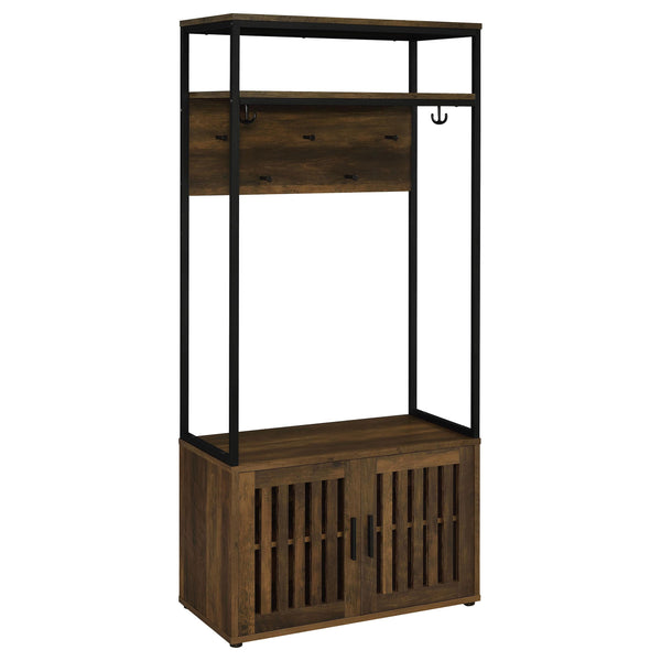 Coaster Furniture Quincy 980006 2-door Coat Rack Hall Tree Storage Bench - Dark Pine IMAGE 1