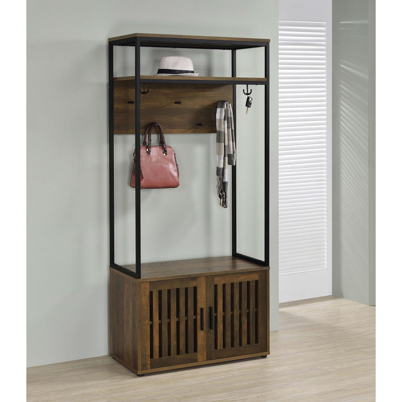 Coaster Furniture Quincy 980006 2-door Coat Rack Hall Tree Storage Bench - Dark Pine IMAGE 2