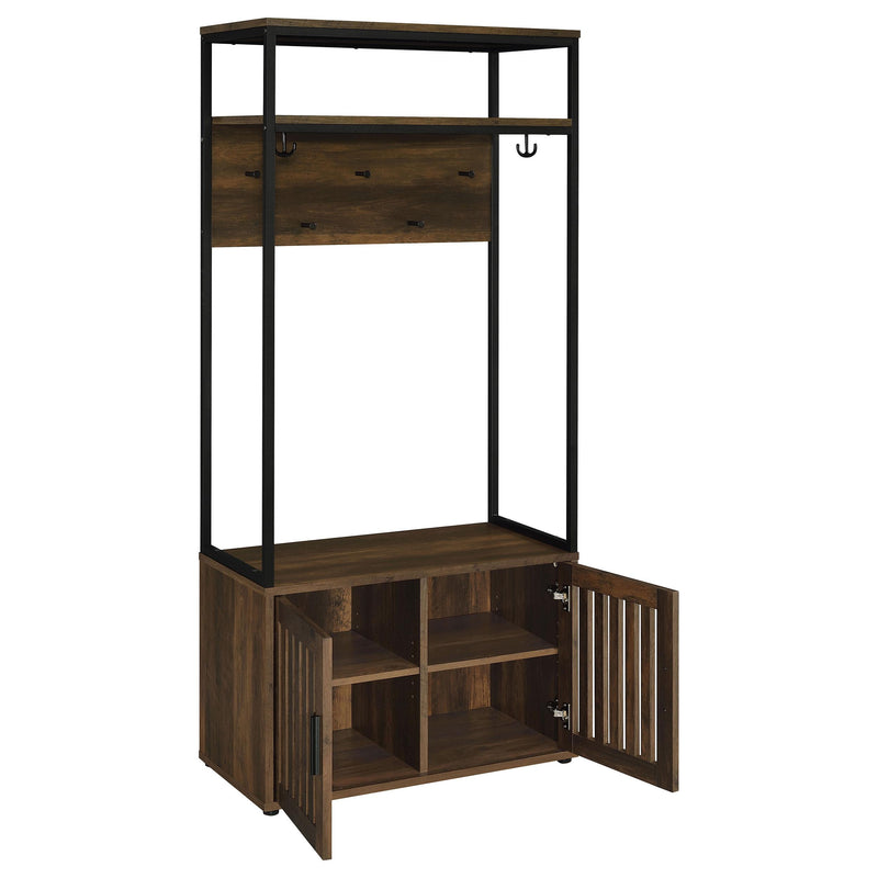 Coaster Furniture Quincy 980006 2-door Coat Rack Hall Tree Storage Bench - Dark Pine IMAGE 3