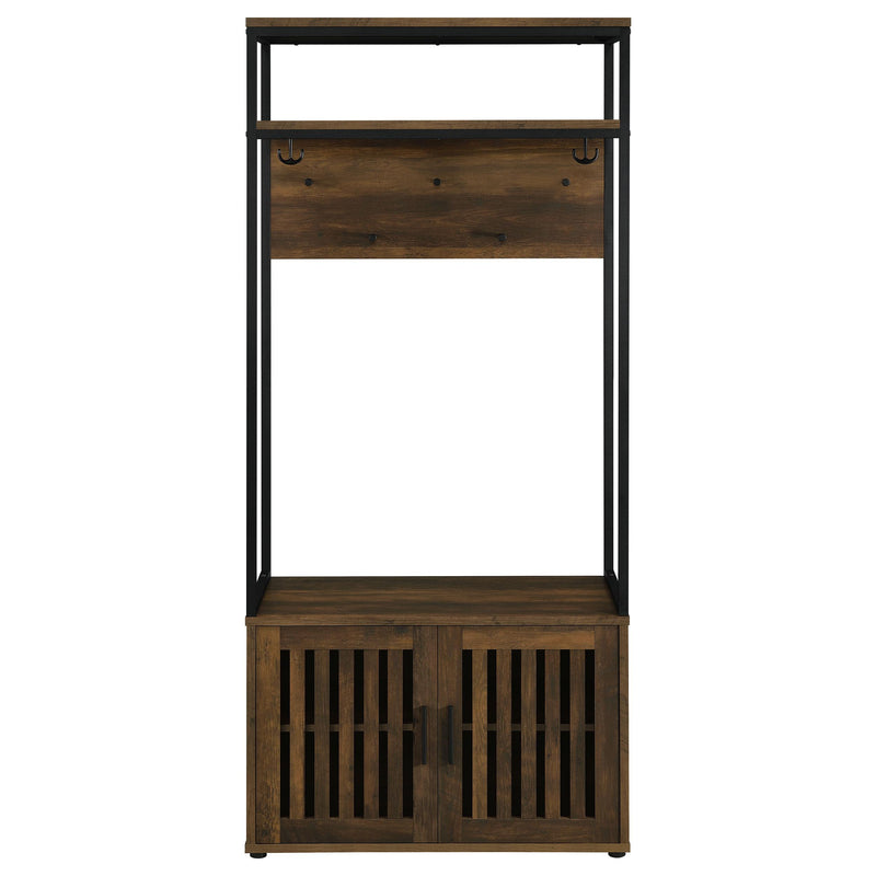Coaster Furniture Quincy 980006 2-door Coat Rack Hall Tree Storage Bench - Dark Pine IMAGE 4