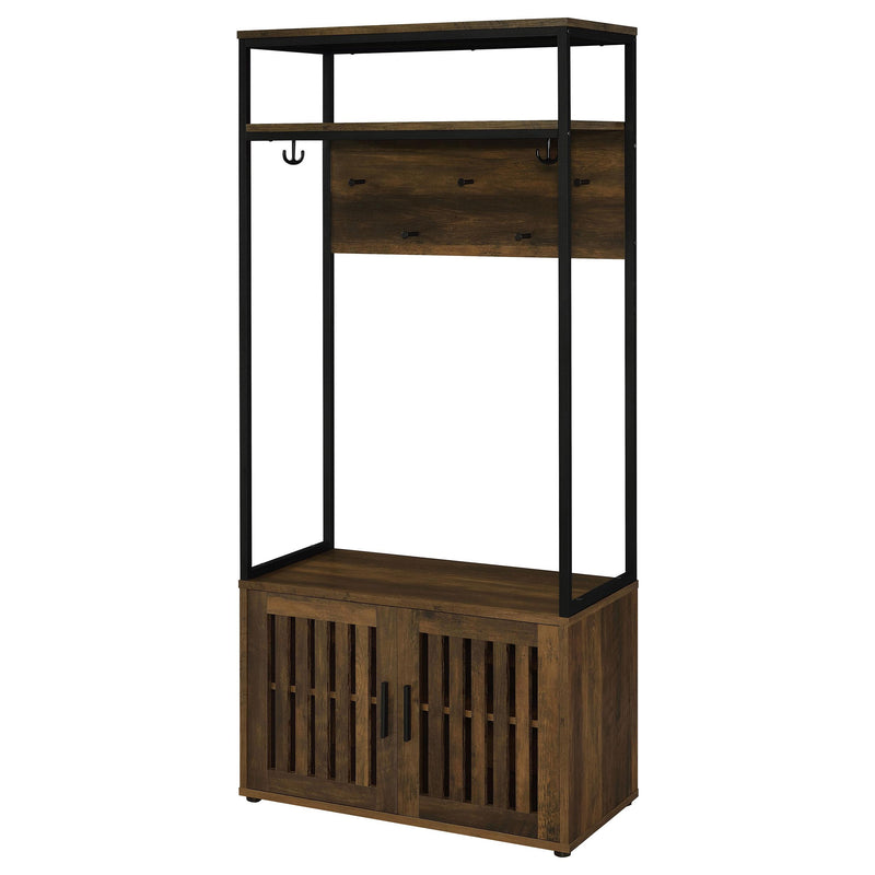 Coaster Furniture Quincy 980006 2-door Coat Rack Hall Tree Storage Bench - Dark Pine IMAGE 5