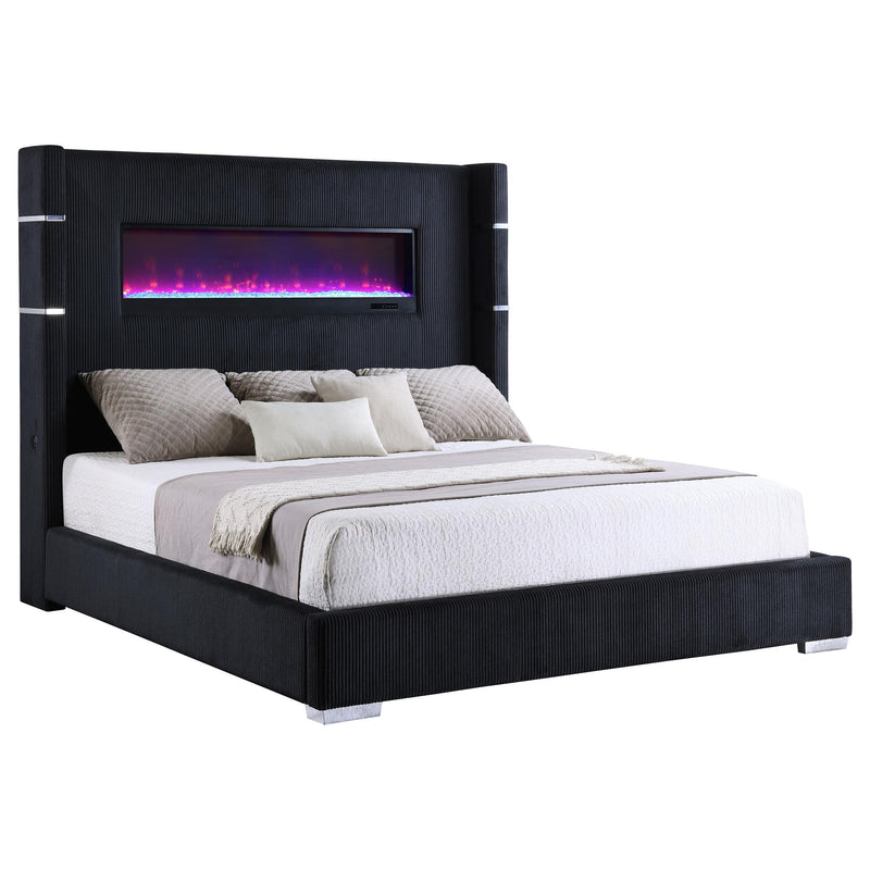 Coaster Furniture Tisdall 306031KW Upholstered Cal King Flame Visualizer Bed - Black IMAGE 1