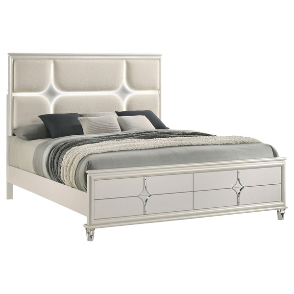 Coaster Furniture Olivia 224951KE Eastern King Panel Bed LED Headboard - Pearl White IMAGE 1