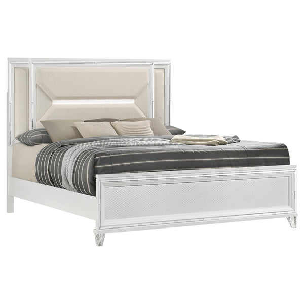 Coaster Furniture Marmore 224961KE 64-inch Eastern King Panel Bed LED Headboard - White IMAGE 1