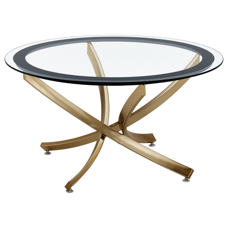 Coaster Furniture Brooke 707888-SET 3-piece Round Glass Top Coffee Table Set - Brass IMAGE 4
