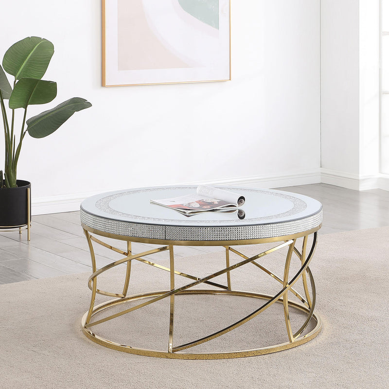 Coaster Furniture Elise 710368 Round Mirror Top Stainless Steel Coffee Table - Gold IMAGE 2