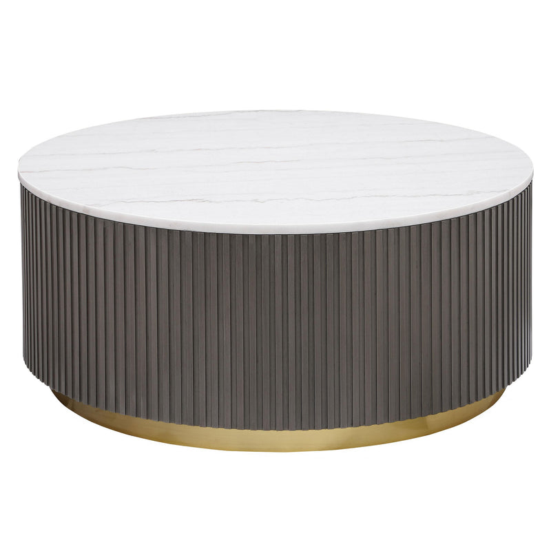 Coaster Furniture Jason 710418 Round Marble Top Coffee Table - White and Charcoal IMAGE 1