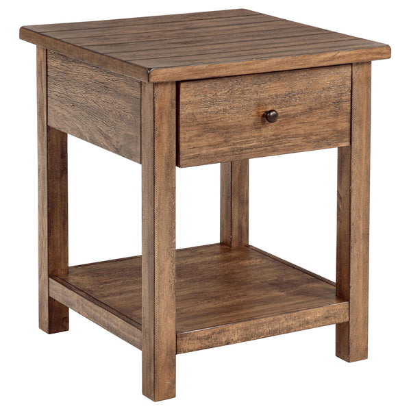 Coaster Furniture Payne 710547 1-Drawer Wood End Table with Shelf - Distressed Brown IMAGE 1