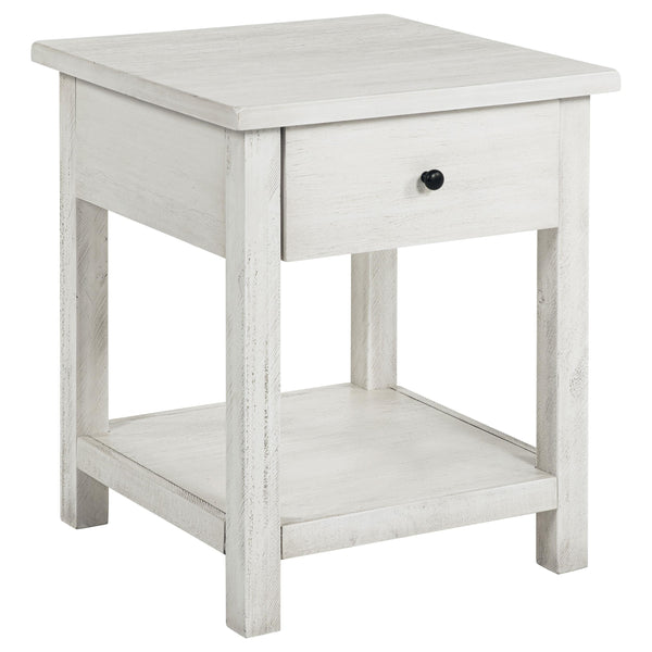 Coaster Furniture Payne 710557 1-Drawer Wood End Table with Shelf - Distressed White IMAGE 1