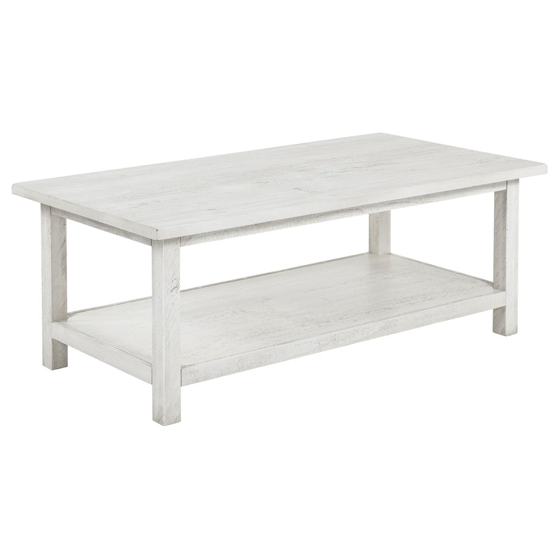 Coaster Furniture Payne 710558 Wood Coffee Table with Shelf - Distressed White IMAGE 1