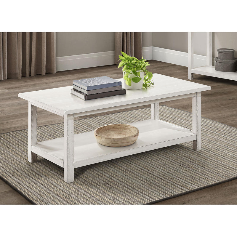 Coaster Furniture Payne 710558 Wood Coffee Table with Shelf - Distressed White IMAGE 5