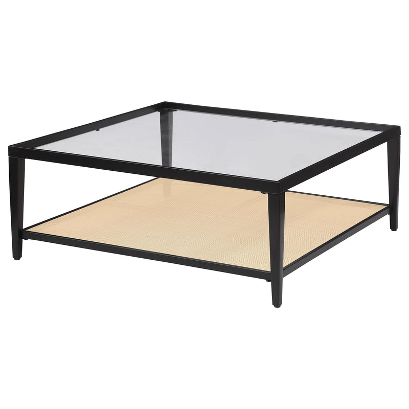 Coaster Furniture Amherst 710658 Glass Top Metal with Cane Shelf Coffee Table - Black IMAGE 4