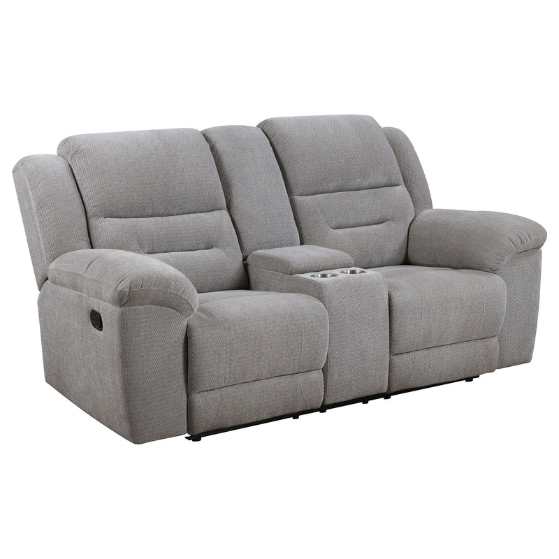 Coaster Furniture Gilson 602552 Chenille Upholstered Reclining Loveseat - Grey IMAGE 1