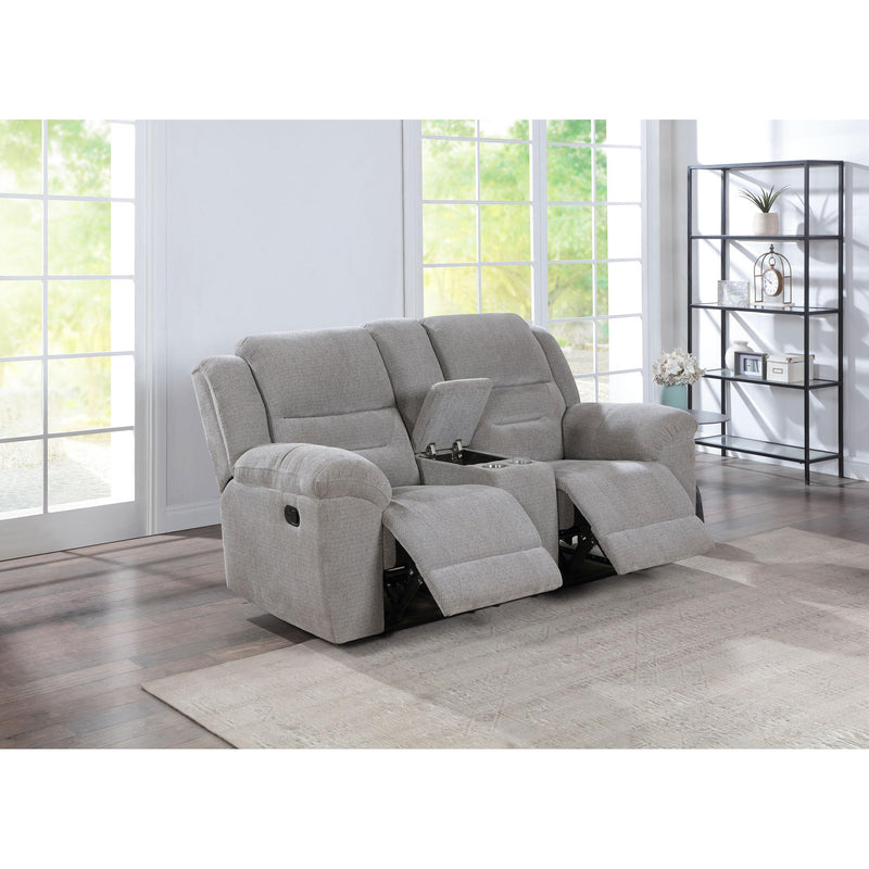 Coaster Furniture Gilson 602552 Chenille Upholstered Reclining Loveseat - Grey IMAGE 3