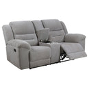 Coaster Furniture Gilson 602552 Chenille Upholstered Reclining Loveseat - Grey IMAGE 4