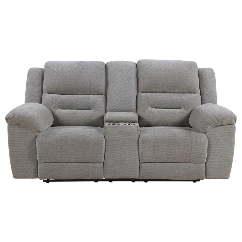 Coaster Furniture Gilson 602552 Chenille Upholstered Reclining Loveseat - Grey IMAGE 5