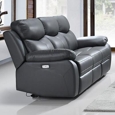 IFDC Power Reclining Leather Match Sofa IF-8121 Power Reclining Sofa - Soft Grey IMAGE 1