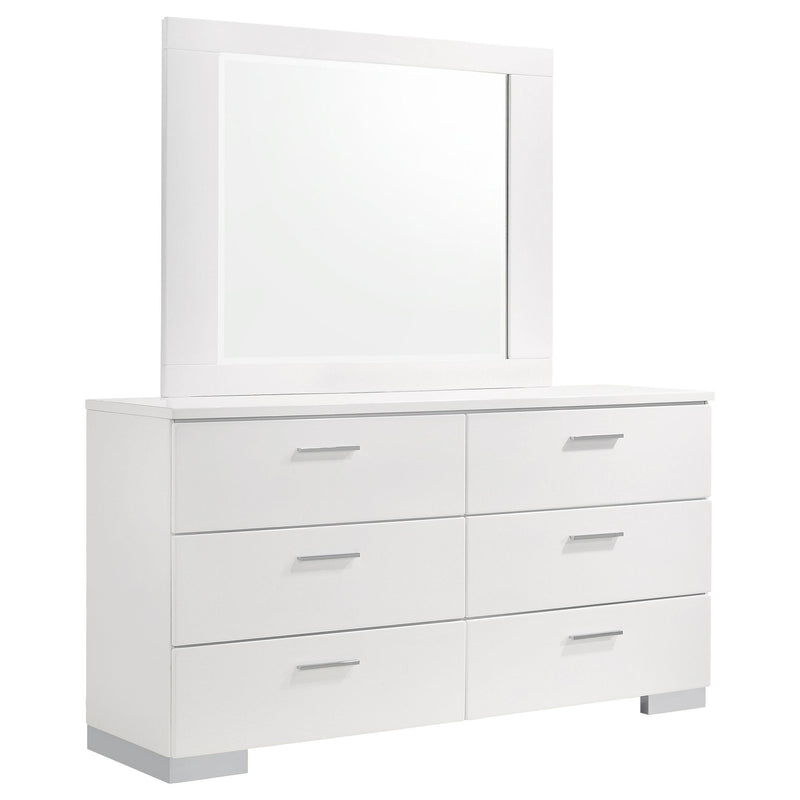 Coaster Furniture Felicity 203503M 6-Drawer Wood Dresser with Mirror - White High Gloss IMAGE 1