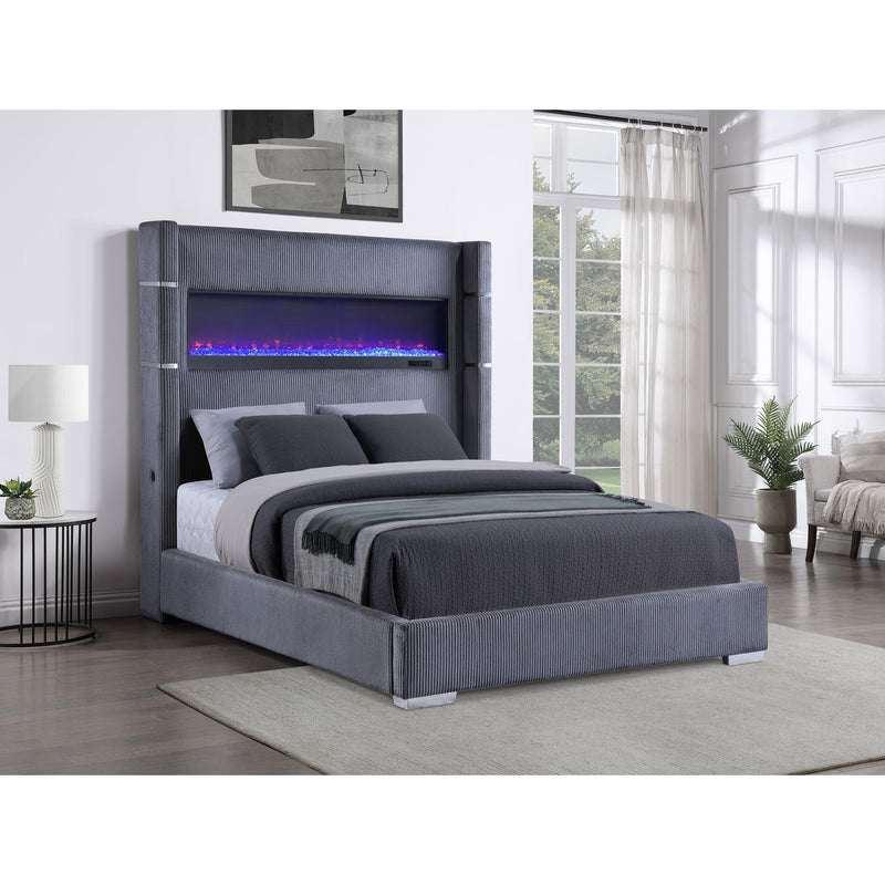 Coaster Furniture Tisdall 306030Q Upholstered Queen Flame Visualizer Bed - Grey IMAGE 4