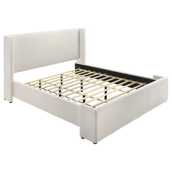 Coaster Furniture Alamosa 310078KE Boucle Upholstered Eastern King Platform Bed - White IMAGE 1
