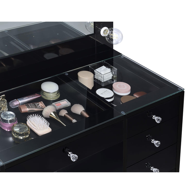Coaster Furniture Acena 931144 7-Drawer Vanity Set with Lighting - Black High Gloss IMAGE 10