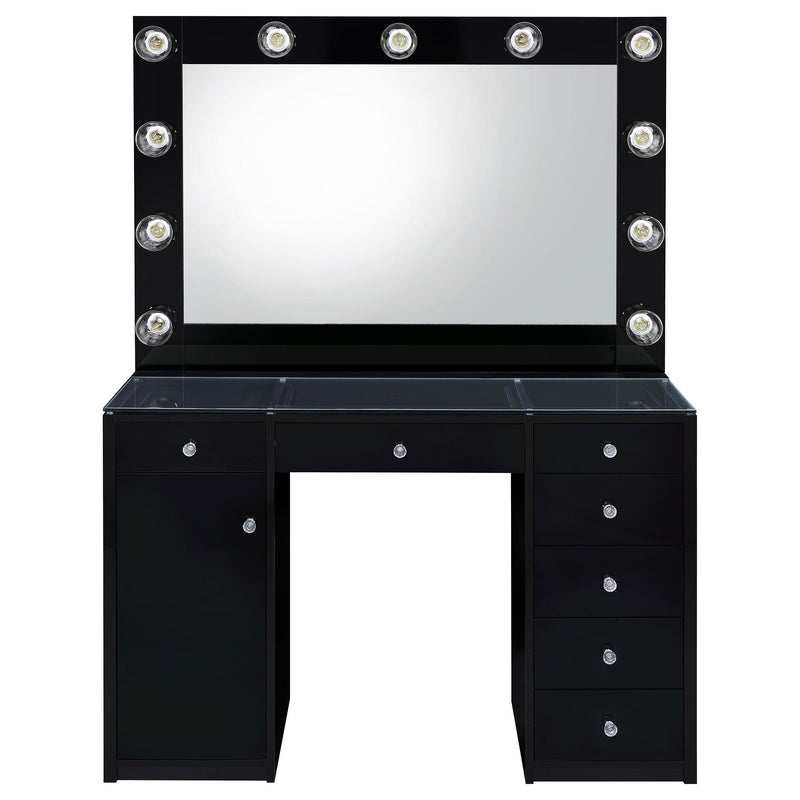 Coaster Furniture Acena 931144 7-Drawer Vanity Set with Lighting - Black High Gloss IMAGE 3