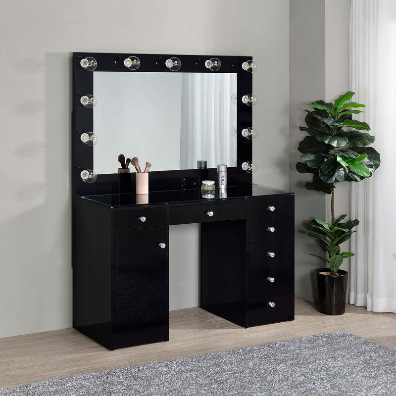 Coaster Furniture Acena 931144 7-Drawer Vanity Set with Lighting - Black High Gloss IMAGE 8