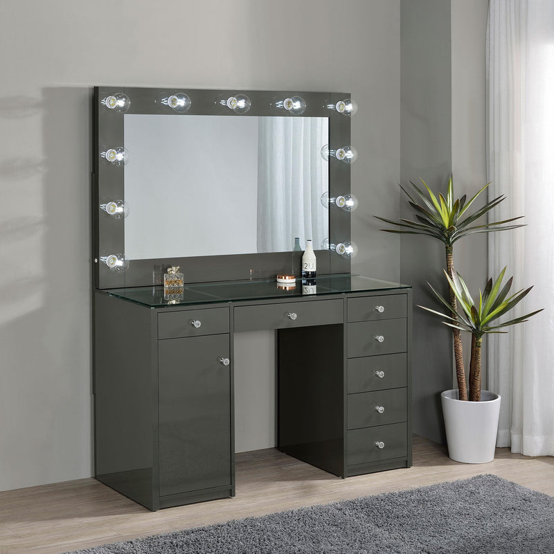 Coaster Furniture Acena 931145 7-Drawer Vanity Set with Lighting - Grey High Gloss IMAGE 9